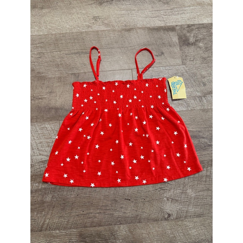 Thereabouts Girls Red Star Print Smocked Cami Tank Top Size S 7/8 NWT